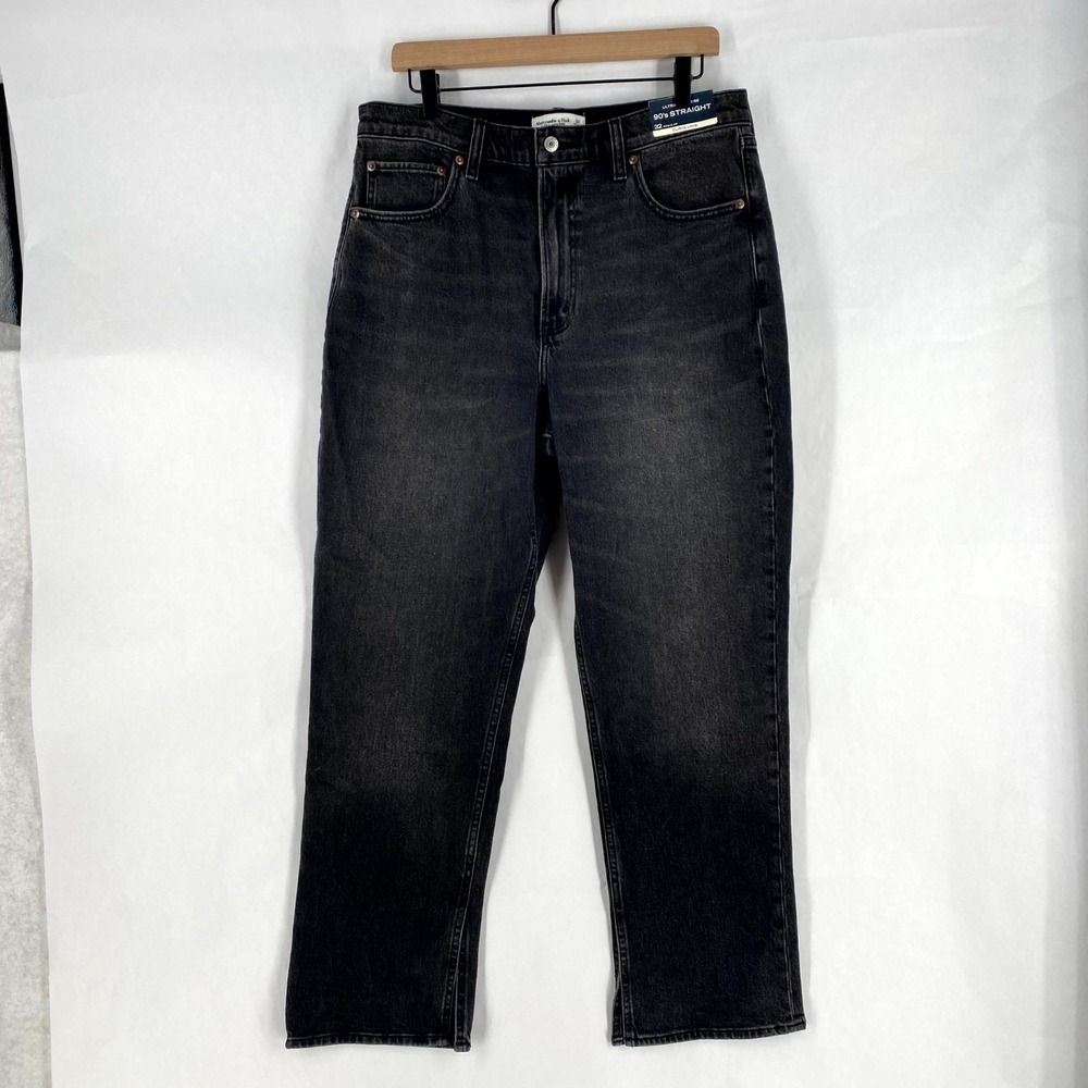 Abercrombie & Fitch Curve Love High Rise 90s Straight Jeans‎ Womens 32 Black